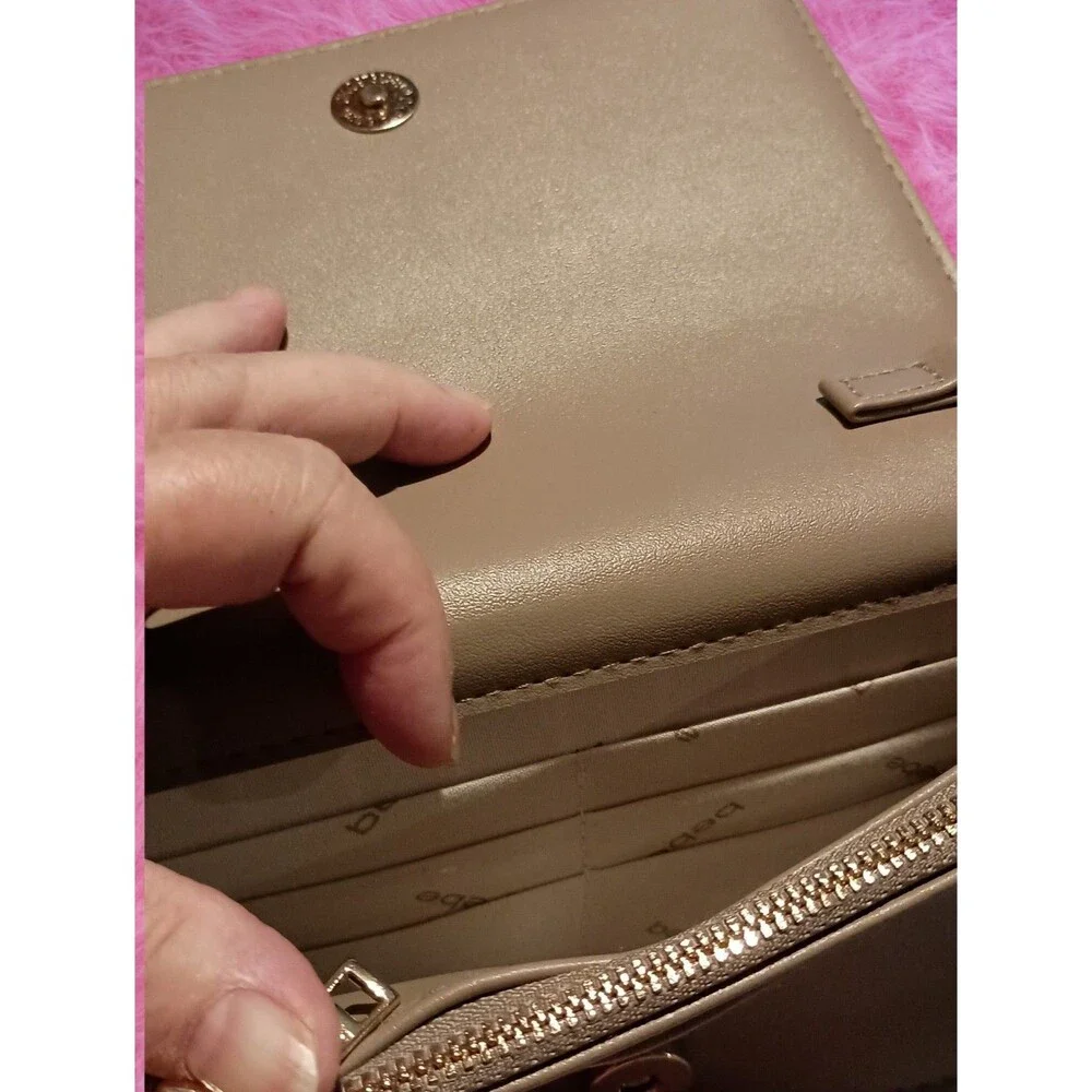 Bebe Beige Brown Quilted Crossbody Shoulder Bag with Gold Chain Strap